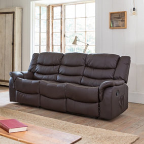Almeira Manual 3 Seat Recliner Sofa with Massage and Heat - Brown