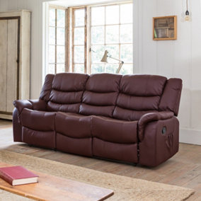 Almeira Manual 3 Seat Recliner Sofa with Massage and Heat - Burgundy