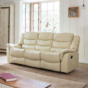 Almeira Manual 3 Seat Recliner Sofa with Massage and Heat - Cream