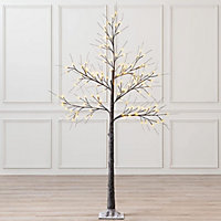 Almineez 180cm 6ft Christmas Snowy Twig Tree Warm White LED Light Up Artificial Twig Christmas Decoration