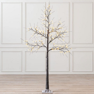 Almineez 180cm 6ft Christmas Snowy Twig Tree Warm White LED Light Up Artificial Twig Christmas Decoration