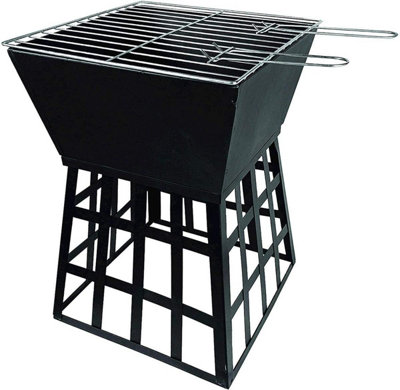 Almineez 2 in 1 Square Fire Pit Log Burner Heater With BBQ Grill Rack