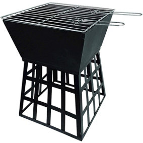 Almineez 2 in 1 Square Fire Pit Log Burner Heater With BBQ Grill Rack