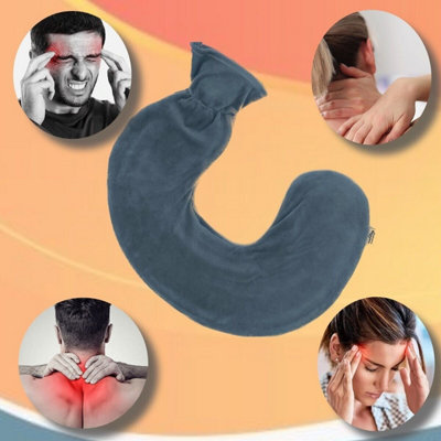 Almineez 2 in 1 U-Shaped Neck & Shoulder Hot Water Bottle Massaging Heat Pad Therapy Grey