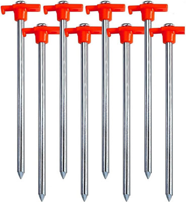 Almineez 8 x Ground Stake Tent Pegs Galvanised Steel T Hooks Anchors Rebar 20.5cm For Camping Tents