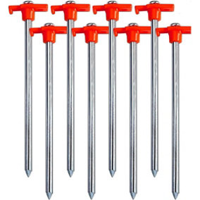 Almineez 8 x Ground Stake Tent Pegs Galvanised Steel T Hooks Anchors Rebar 20.5cm For Camping Tents