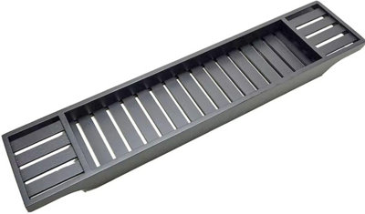 Almineez Bamboo Wood Bath Tub Caddy Rack Tray Water Resistant Bathroom Shelf Tidy Tray Storage Shelf Organiser Grey