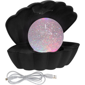 Almineez Black Clam Glitter Sea Shell Pearl Colour Changing Lamp - Portable USB/Battery Operated Night Desktop Bedside Table