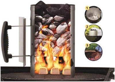 Almineez Charcoal Chimney Starter BBQ Grill Lighter Barbecue Fire Starter Grilling Kit - 3