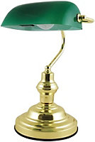 Almineez Classic Retro Bankers Lamp Handmade Emerald Green Glass Shade Polished Brass Vintage Office