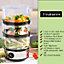 Almineez Electric 3 Tier Food Steamer 6L 3 Removable Stacking Compartments with Rice Bowl & 60 Minute Timer 400W