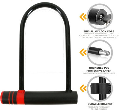 Almineez Heavy Duty Bike U Lock D Lock with 2 Keys High Security PVC Waterproof Rustproof Bicycle U Shaped Secure Lock - 6