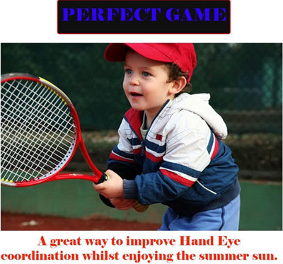 Almineez Junior 2 Player Kids Tennis Metal Racquet and Ball Set Garden Outdoor Children Sports Fun Game