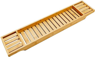 Almineez Luxury Bamboo Wood Bath Tub Caddy Rack Tray, Water Resistant Bathroom Shelf Tidy Tray Storage Shelf Organiser