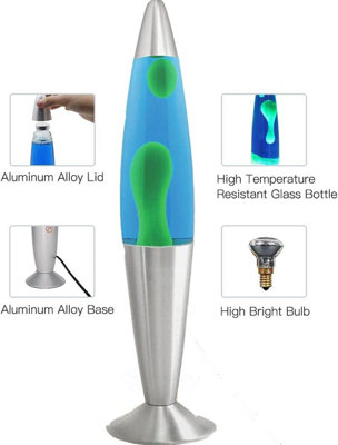 Almineez Magic 16 Inch Lamp Aluminium Soothing Colour Motion Wax and Liquid Decoration Mood Light  GREEN BLUE