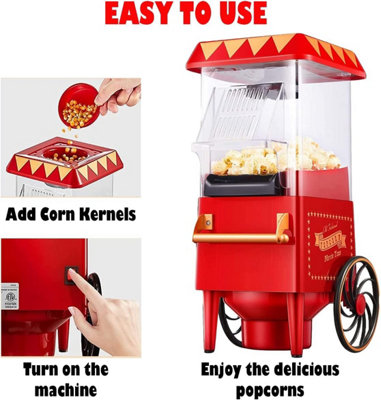 Almineez Retro Carnival Popcorn Maker Electric Fairground Popcorn Machine with Hot Air Circulation Popcorn Popper
