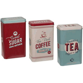 Almineez Retro Set of 3 Stainless Steel Tea Coffee Sugar Jar Canisters Organiser Set