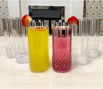 Almineez Stylish Set of 6 Hi Ball Plastic Acrylic Drink Tumblers Crystal Effect Glass Cups Reusable Glasses Great for Picnics BBQ - 4