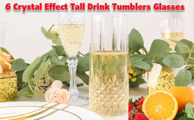 Almineez Stylish Set of 6 Hi Ball Plastic Acrylic Drink Tumblers Crystal Effect Glass Cups Reusable Glasses Great for Picnics BBQ - 5