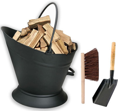 Almineez Vintage Style Large Fireside Waterloo Coal Bucket With Shovel & Brush Scuttle Hod Coal Fire Wood Burner