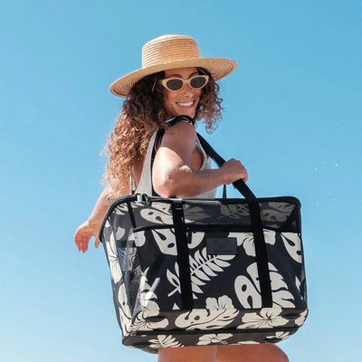 Aloha + CleverMade Collapsible Beach Tote Bag, Large Mesh Storage Bag ...