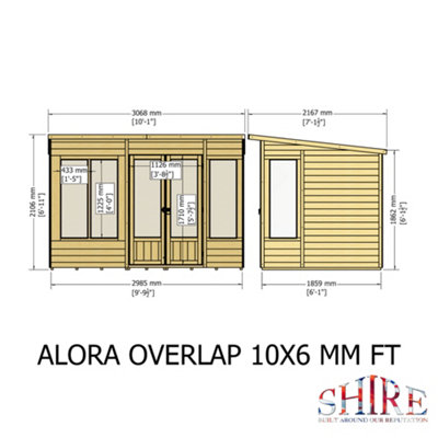 Alora 10x6 Pent Summerhouse with 5 windows and interchangeable configuration