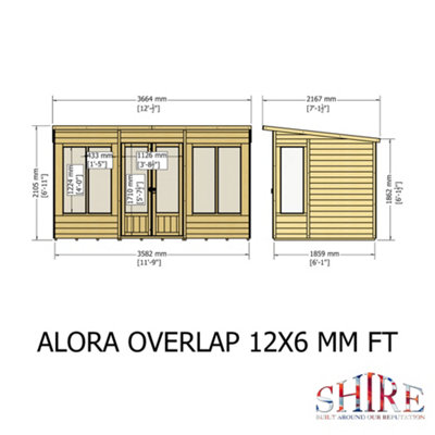 Alora 12x6 Pent Summerhouse with 6 windows and interchangeable configuration