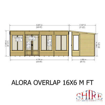 Alora 16x6 Pent Summerhouse with 8 windows and interchangeable configuration