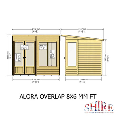 Alora 8x6 Pent Summerhouse with 3 windows and interchangeable configuration