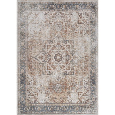 ALORA Machine Washable Traditional Boho Burnt Orange Area Rug 200 x 275 cm