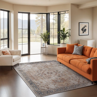 ALORA Machine Washable Traditional Boho Burnt Orange Area Rug 200 x 275 cm