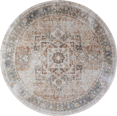 ALORA Round Machine Traditional Modern Boho Burnt Orange Area Rug 200 x 200 cm
