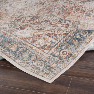 ALORA Round Machine Traditional Modern Boho Burnt Orange Area Rug 200 x 200 cm