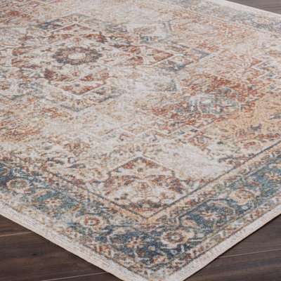 ALORA Round Machine Traditional Modern Boho Burnt Orange Area Rug 200 x 200 cm