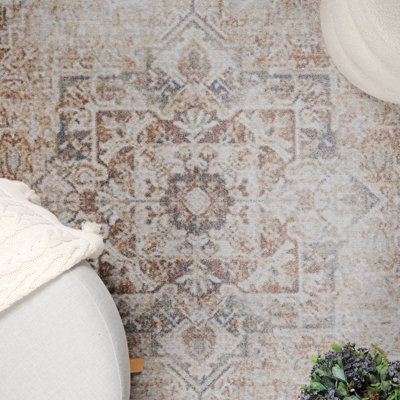 ALORA Round Machine Traditional Modern Boho Burnt Orange Area Rug 200 x 200 cm
