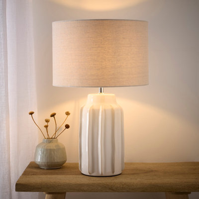 Alpha Cream Ribbed Ceramic Table Lamp