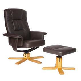 Alphason drake recliner and footstool in brown faux leather