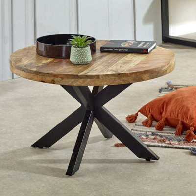 Alphon Mango Wooden Round Coffee Table Spider Legs