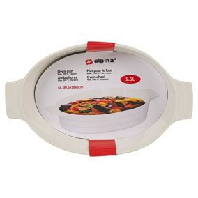 ALPINA 1.5L White Ceramic Oven Safe Baking Serving Dishes Ramekin Casserole Tart Quiche Pies