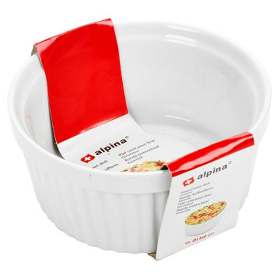 ALPINA 900ml White Ceramic Oven Safe Baking Serving Dishes Ramekin Casserole Tart Quiche Pies
