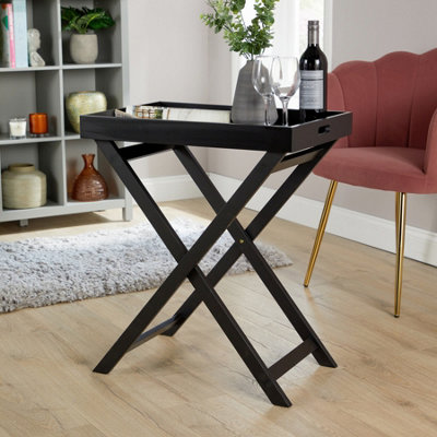 Alpine Black Side Coffee Butlers Tray Portable Table