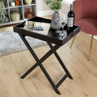 Alpine Black Side Coffee Butlers Tray Portable Table