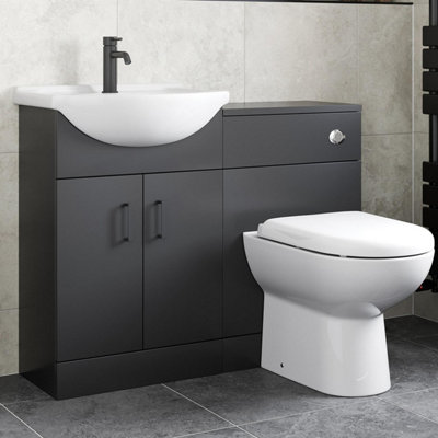 Alpine Black Toilet & Basin Vanity Unit Combination 1050mm
