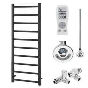 Alpine Dual Fuel Thermostatic Heated Towel Rail With Timer, Anthracite - W500 x H1200 mm