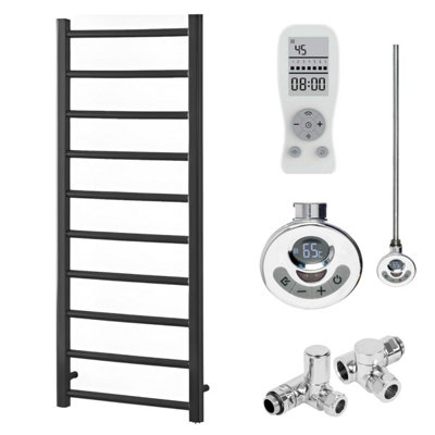 Alpine Dual Fuel Thermostatic Heated Towel Rail With Timer, Anthracite - W500 x H800 mm