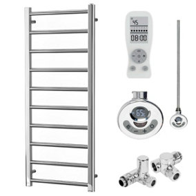 Alpine Dual Fuel Thermostatic Heated Towel Rail With Timer, Chrome - W500 x H1200 mm