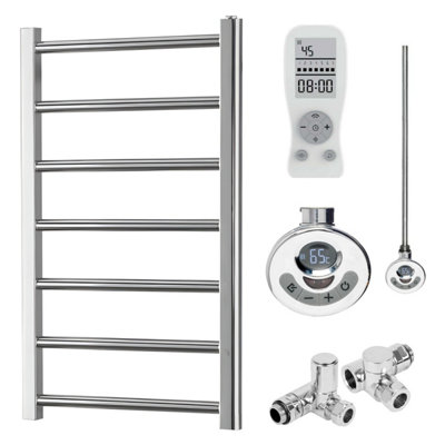 Alpine Dual Fuel Thermostatic Heated Towel Rail With Timer, Chrome - W500 x H1200 mm