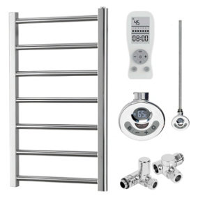 Alpine Dual Fuel Thermostatic Heated Towel Rail With Timer, Chrome - W500 x H800 mm