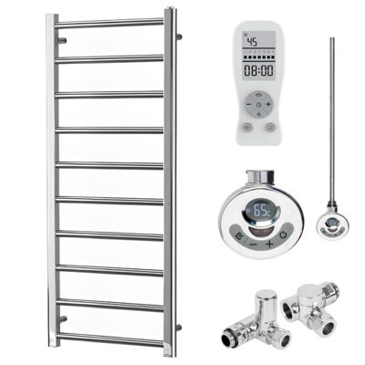 Alpine Dual Fuel Thermostatic Heated Towel Rail With Timer, Chrome - W500 x H800 mm