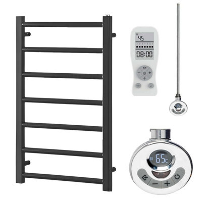 Alpine Thermostatic Electric Heated Towel Rail With Timer, Anthracite - W500 x H1200 mm